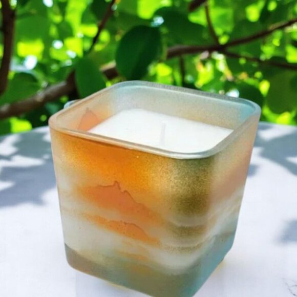 Southwestern Colors Tangerine and Turquoise Glass Candle Jasmine Scent - New - Picture 3 of 4